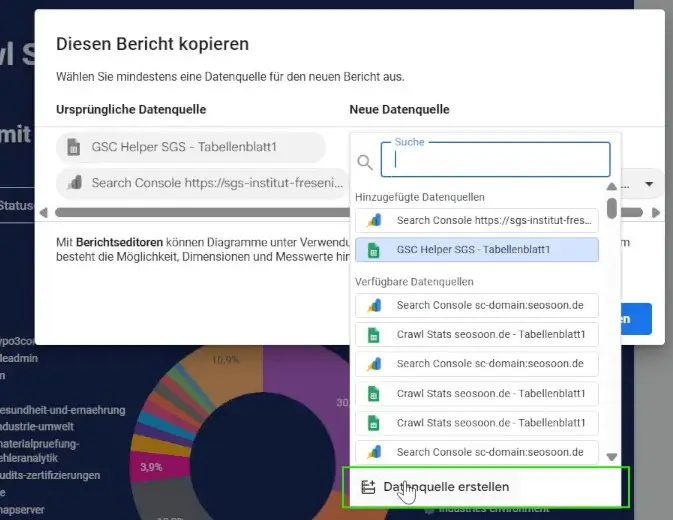 Logfile Light Looker Studio Dashboard mit Daten aus dem GSC Helper verbinden